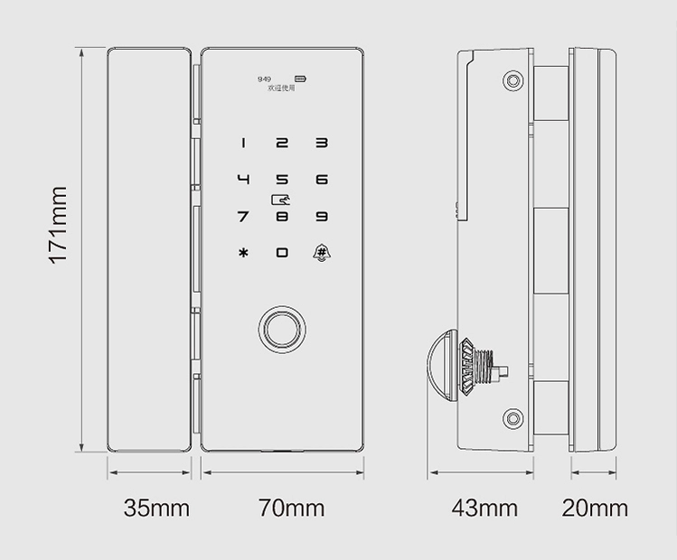 Khóa vân tay cửa kính- APP G200R (Tuya)