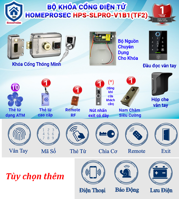 HPS- SLPRO- V1B1 ( TF2 )- Bộ Khóa Cổng Vân Tay Thông Minh HomeProSec HPS- SLPRO- V1B1 ( TF2 )