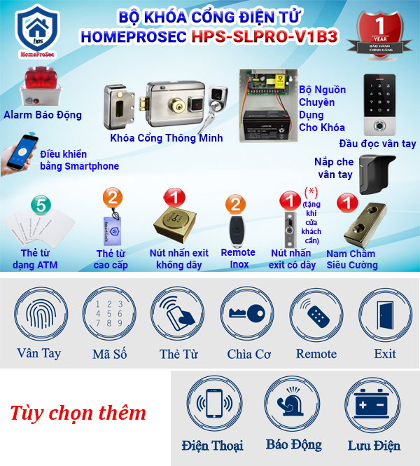 HPS- SLPRO- V1B3- Bộ khóa cổng thông minh HomeProSec HPS- SLPRO- V1B3