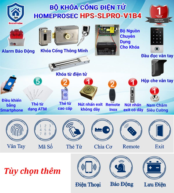 HPS- SLPRO- V1B4- Bộ khóa cổng thông minh HomeProSec HPS- SLPRO- V1B4