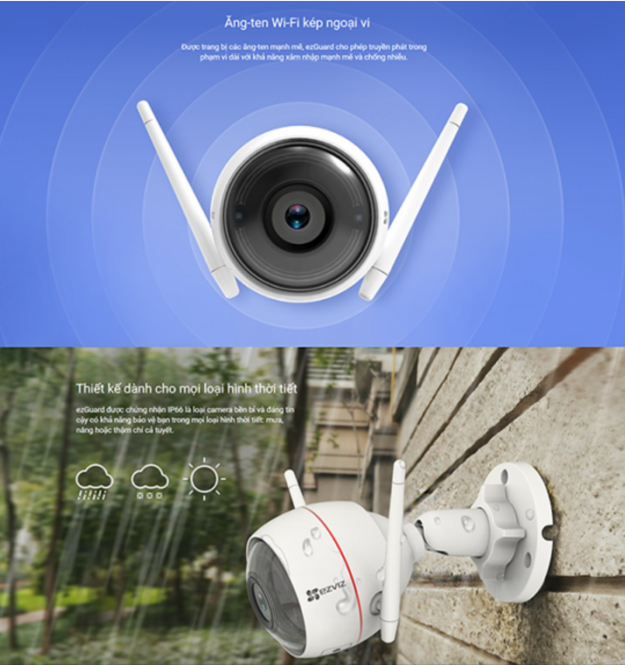 Camera ngoài trời tích hợp còi - đèn chớp báo động 2MP