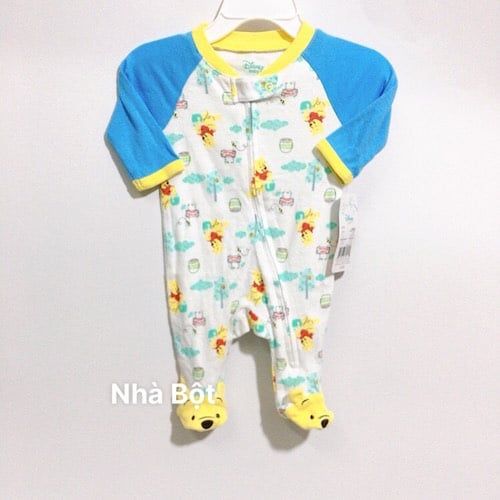 Sleep Suit Nỉ Carter màu trắng tay xanh
