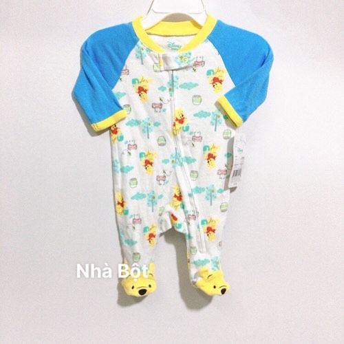 Sleep Suit Nỉ Carter màu trắng tay xanh