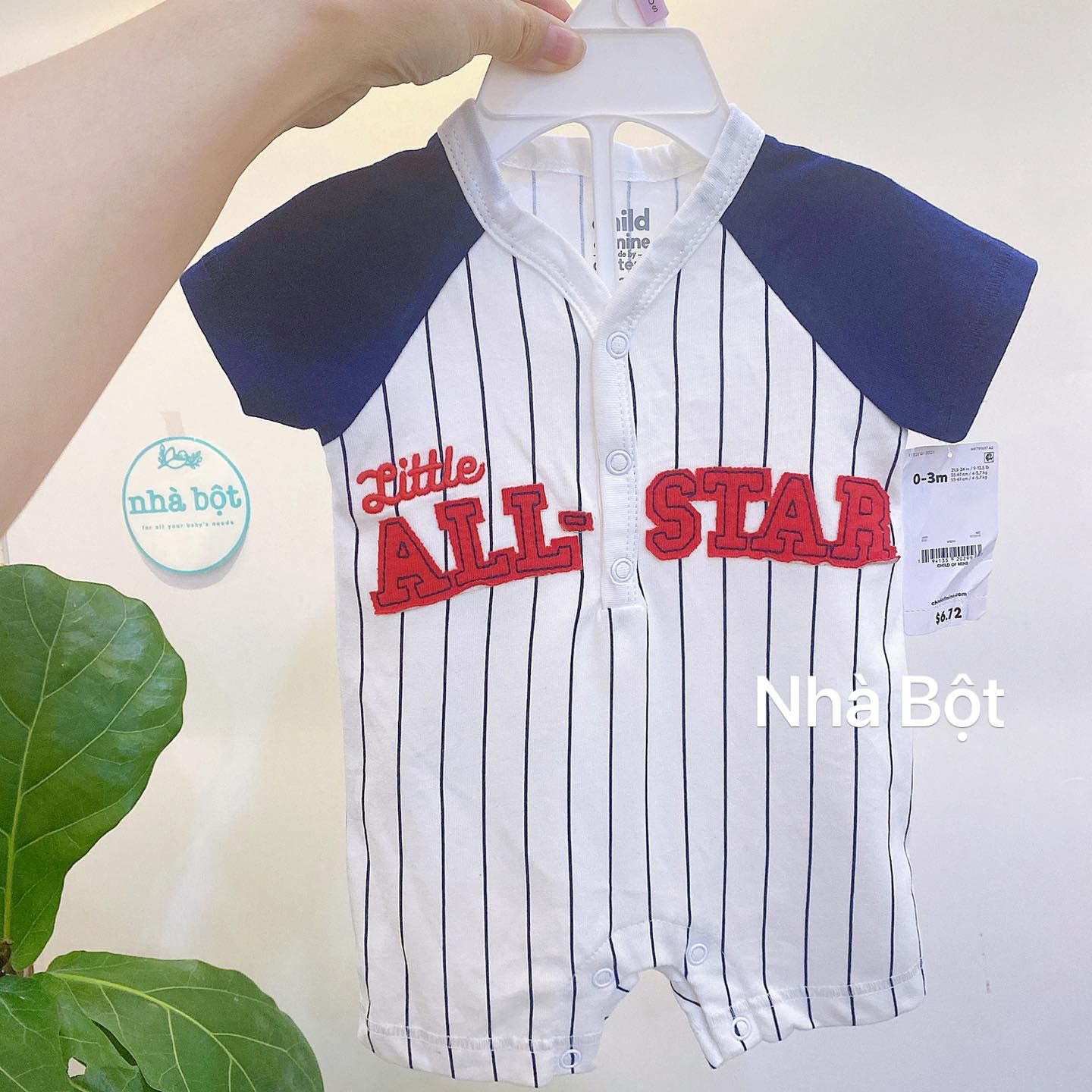 Body Đùi Carter màu trắng sọc xanh chữ