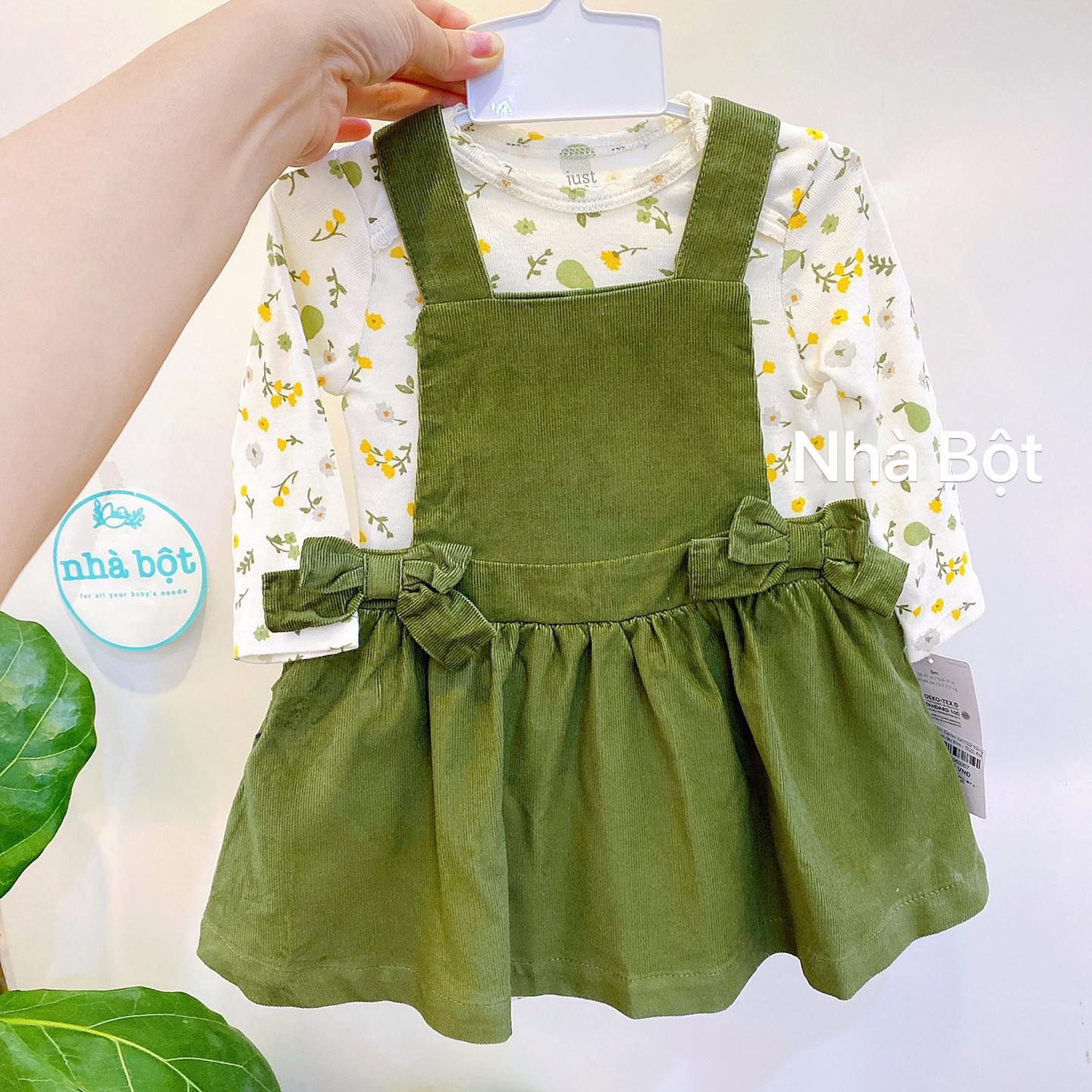 Set Yếm Carter 140322 trắng hoa-xanh rêu trơn