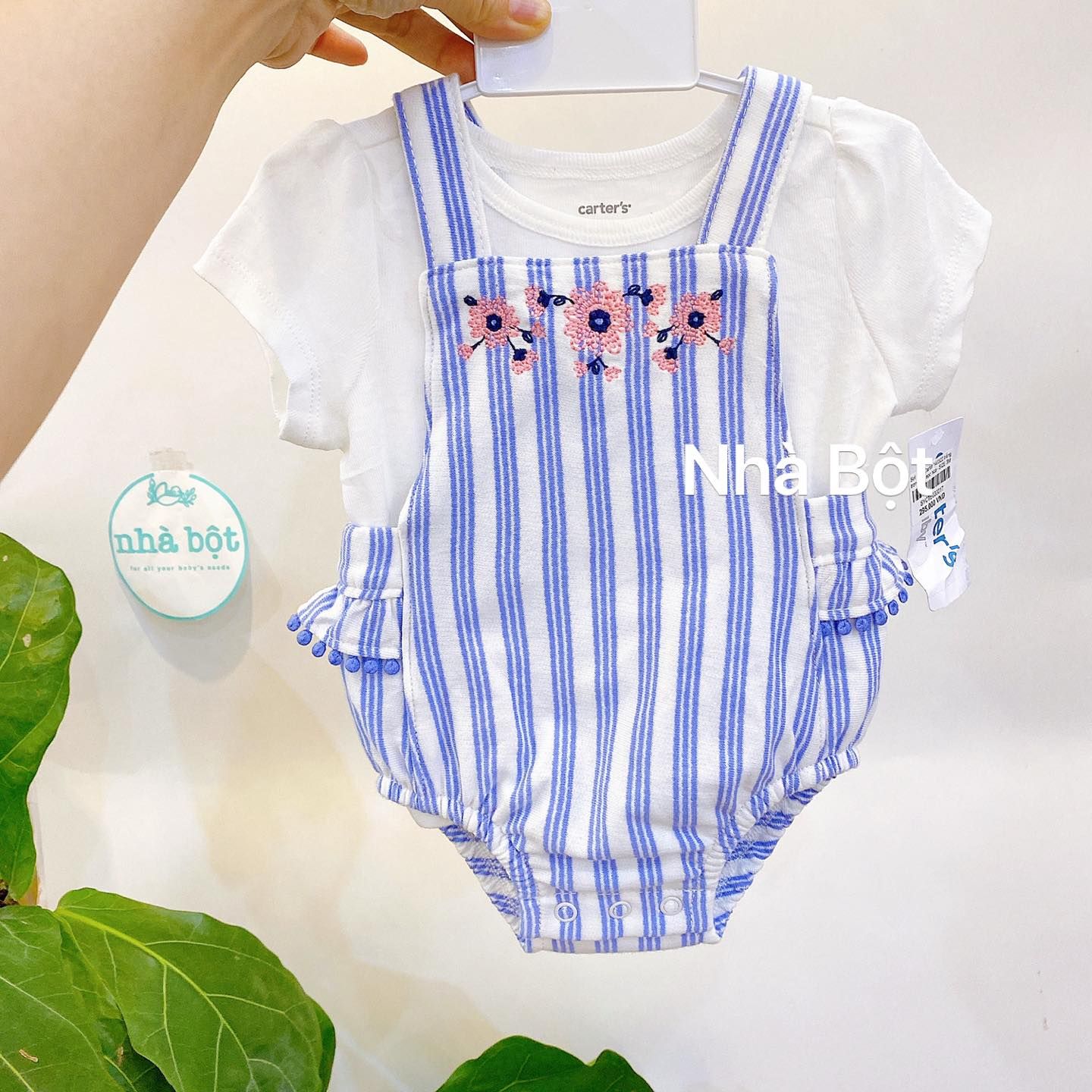 Set Yếm Carter màu trắng trơn-xanh sọc hoa