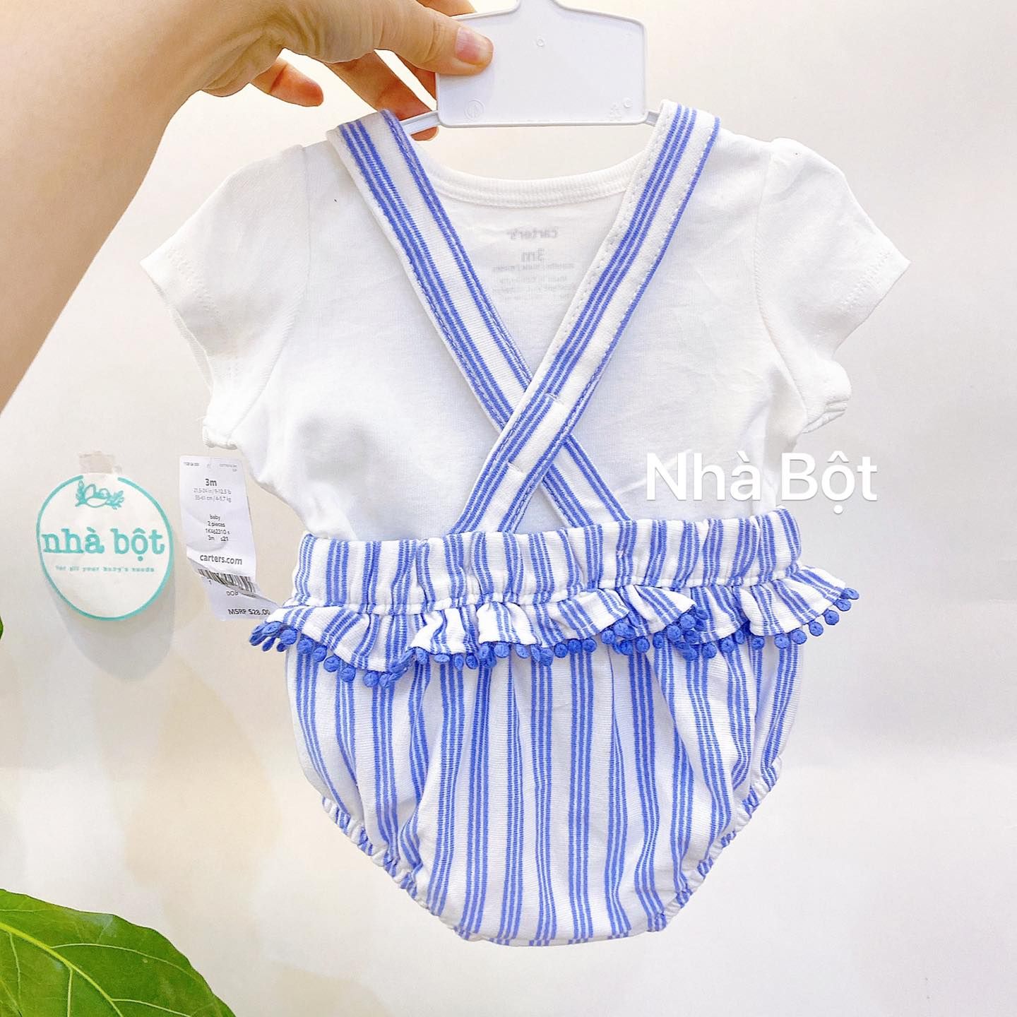 Set Yếm Carter màu trắng trơn-xanh sọc hoa