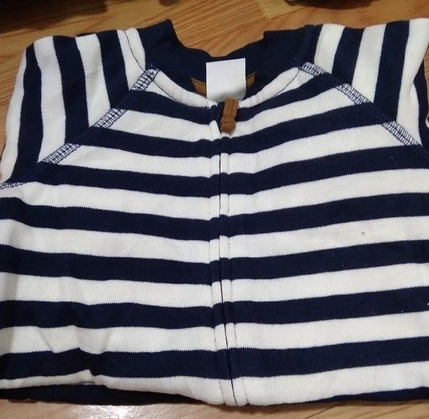 Sleep Suit Nỉ H&M 2907 xanh sọc trắng nhỏ