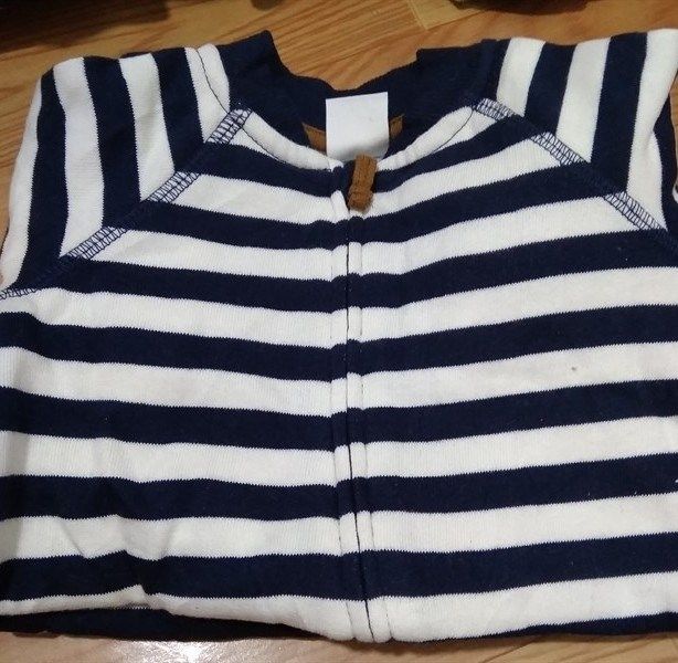 Sleep Suit Nỉ H&M 2907 xanh sọc trắng nhỏ