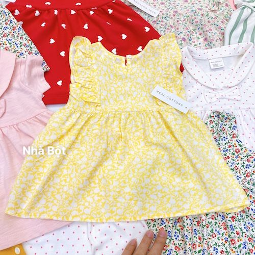 Đầm Real Cottons cánh tiên màu vàng nhạt hoa trắng