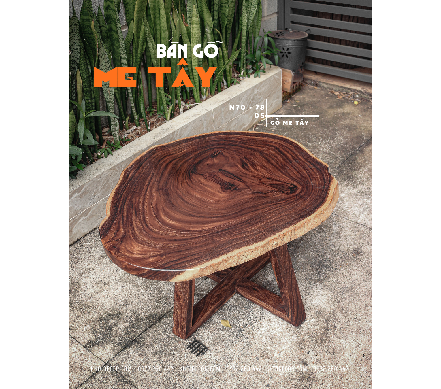 BÀN SOFA GỖ ME TÂY 70-78 x 5