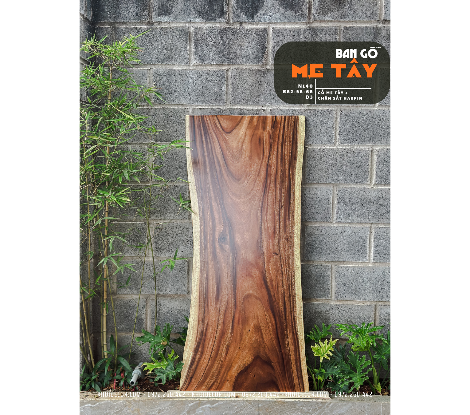 BÀN GỖ ME TÂY 140 x 62-56-66 x 3 cm