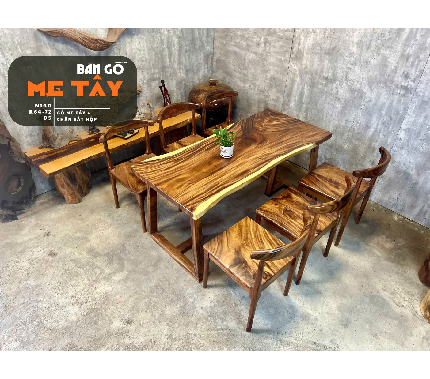 BÀN GỖ ME TÂY 160 x 64-72 x 5 cm