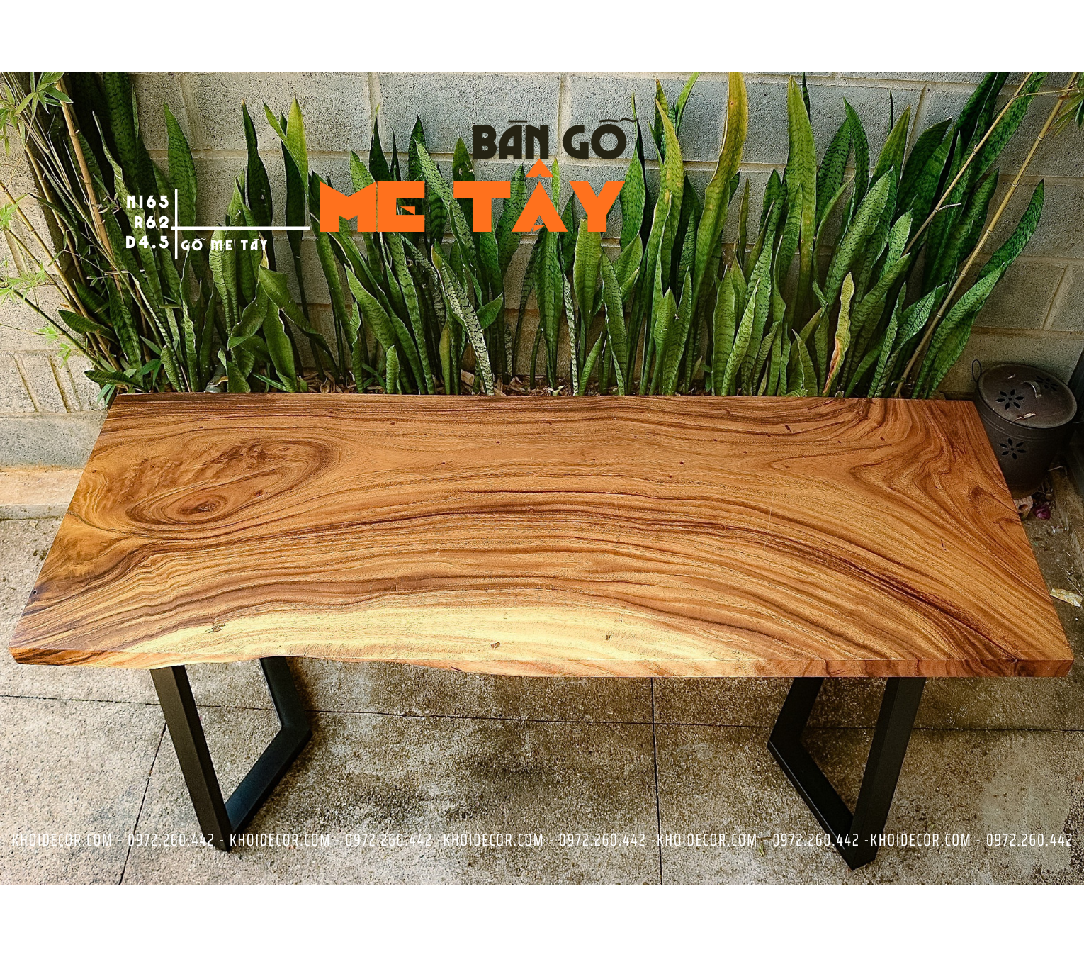 BÀN GỖ ME TÂY 165 x 62 x 4.5 cm