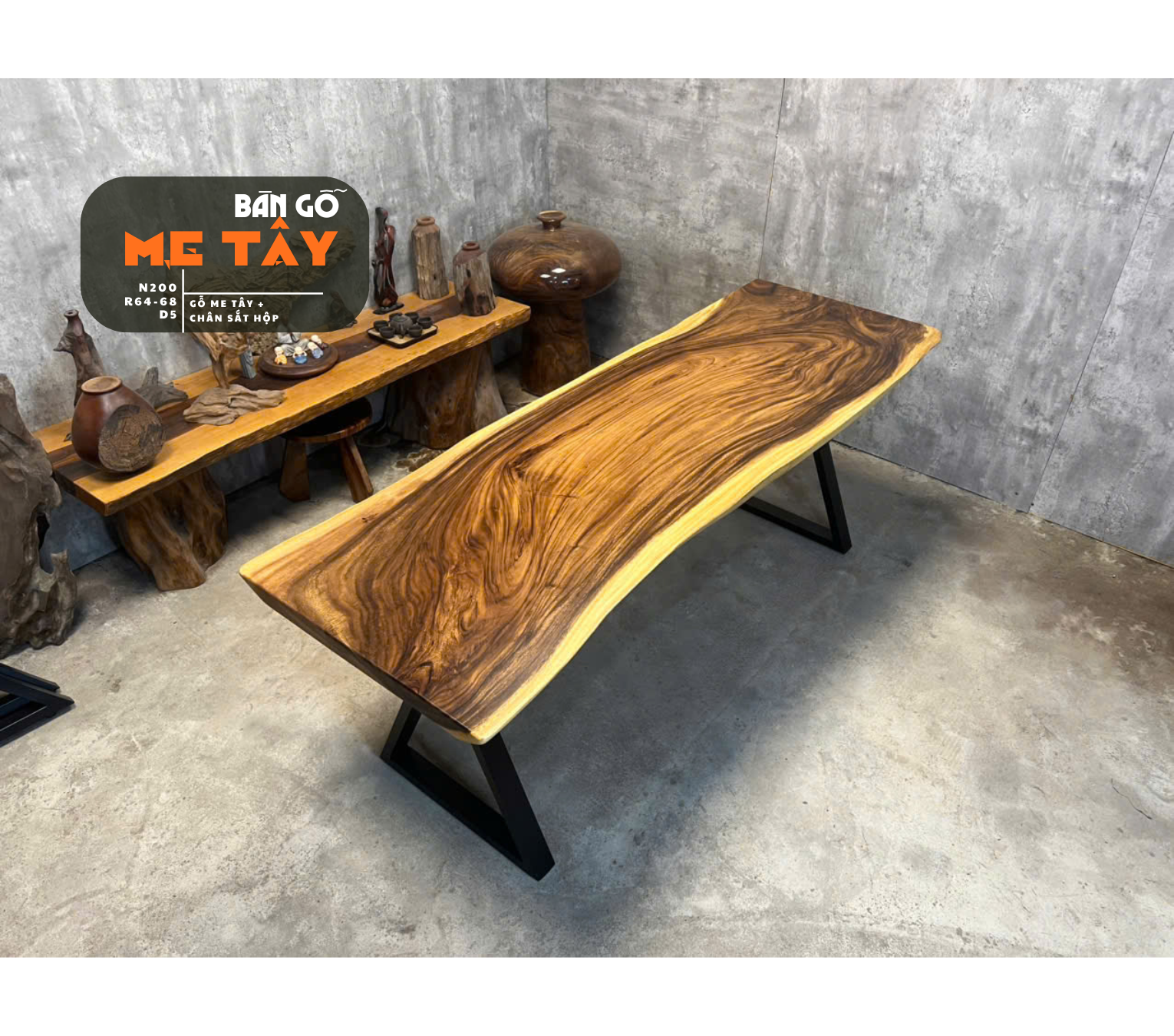 BÀN GỖ ME TÂY 200 x 64-68 x 5 cm