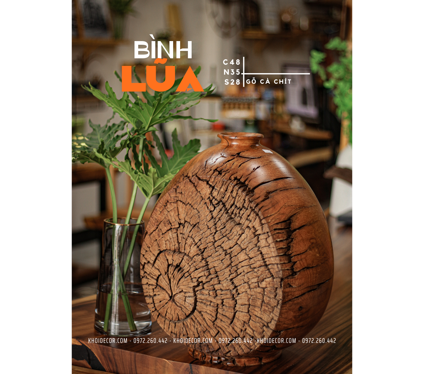 BÌNH GỖ LŨA DECOR - C48