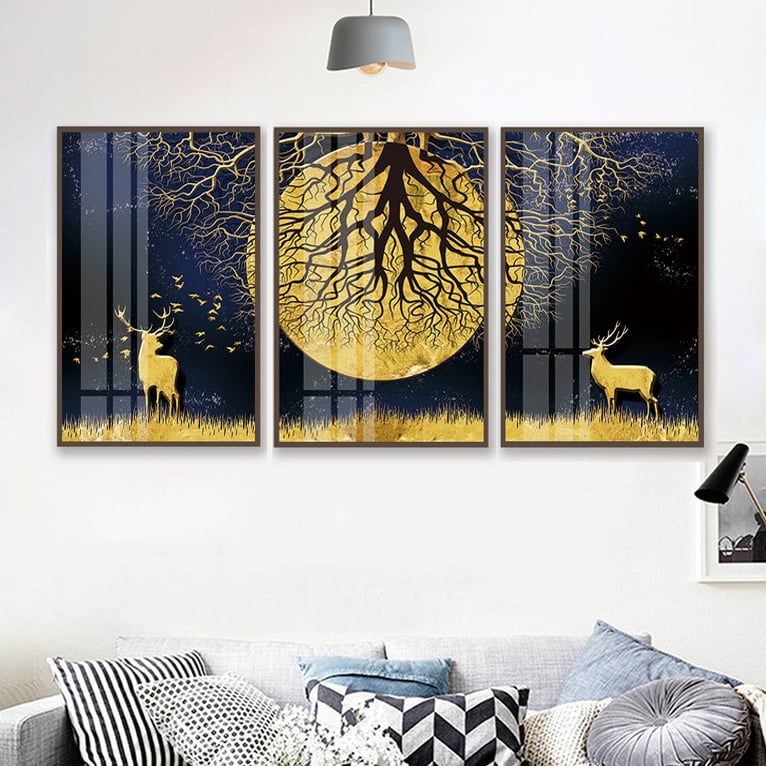 TRANH DECOR: HƯƠU TRĂNG DÁT VÀNG - DC3264