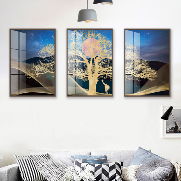 TRANH DECOR: HƯƠU TẮM TRĂNG VÀNG - DC3275