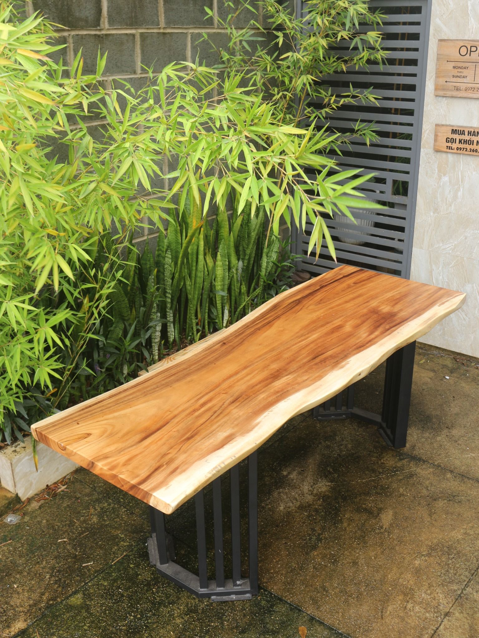 BÀN GỖ ME TÂY 197 x 70 - 58 - 65 x 5 cm