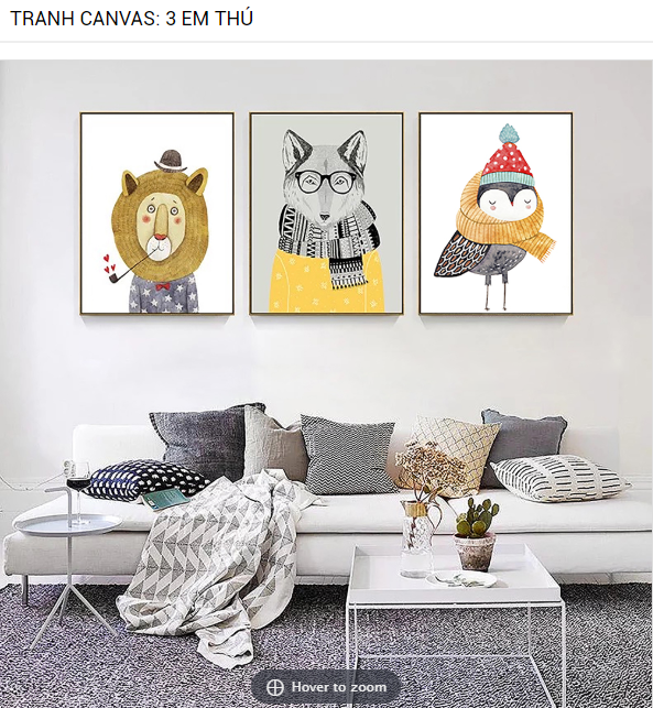 TRANH DECOR: BỘ 3 TRANH ĐỘNG VẬT