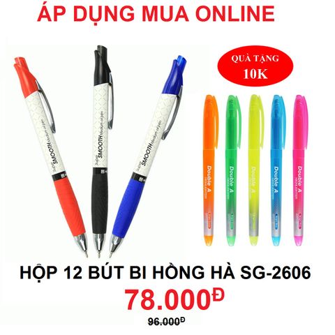 Hộp 12 Bút bi Hồng Hà SG-2606 0.7mm - Tặng bút nhớ dòng