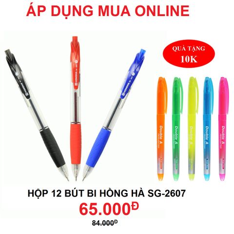 Hộp 12 Bút bi Hồng Hà SG-2607 0.7mm - Tặng bút nhớ dòng