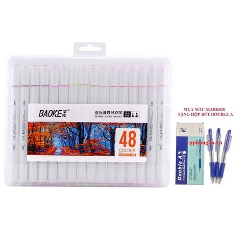 Bút màu Marker 48 màu Baoke MP2923-48 (Tặng 1 hộp bút bi)