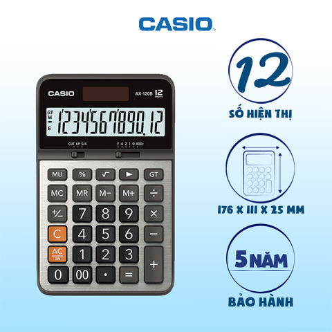 [CHÍNH HÃNG DO BITEX PP] Máy tính Casio AX-120B hiển thị 12 số - Tặng file 20 lá Double A