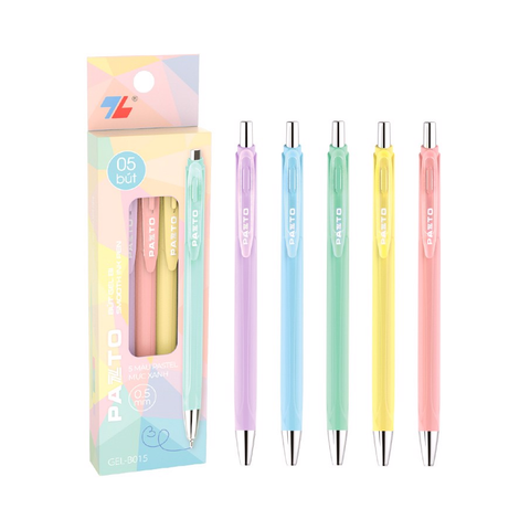 Hộp 5 Bút gel bi màu Pastel Thiên Long Pazto GEL-B015 nét 0.5mm - Mực xanh