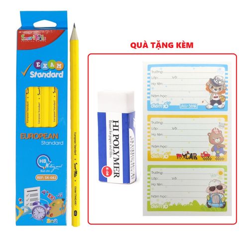 Hộp 12 Bút chì Smartkids SK-082-HB - Tặng tẩy chì + nhãn vở Thiên Long