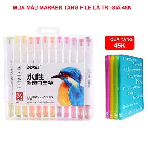 Bút màu Marker 24 màu Baoke D289-24 - Tặng file 20 Lá