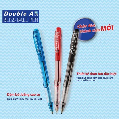 Hộp 12 bút bi Double A BLISS BALL PEN DBP-707-BB11 ngòi 0.7mm - Tặng kèm 3 bút cùng loại