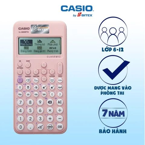 [CHÍNH HÃNG DO BITEX PP] Máy tính CASIO FX-880BTG màu hồng - Tặng 10 bút bi hoặc 1 File 20 lá