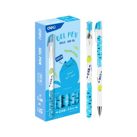 Bút gel Deli EG81-BL ngòi 0.5mm - Mực xanh, Mực nhanh khô nét đều