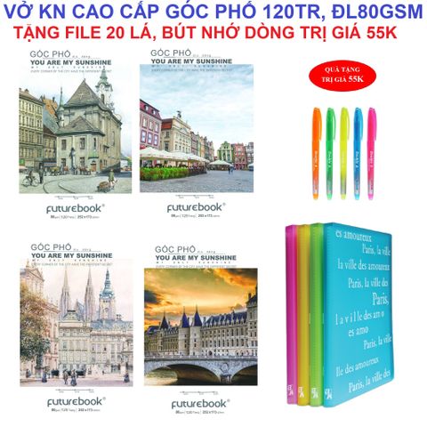 Lốc 10 vở cao cấp Futurebook góc phố 120tr ĐL80gsm (Kẻ Ngang) - Tặng file 20 lá, bút nhớ dòng