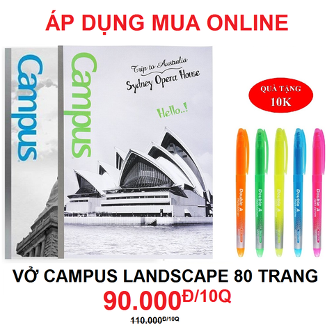 Lốc 10 Vở Campus Landscape 80 Trang (Dòng kẻ ngang) - Tặng bút nhớ dòng