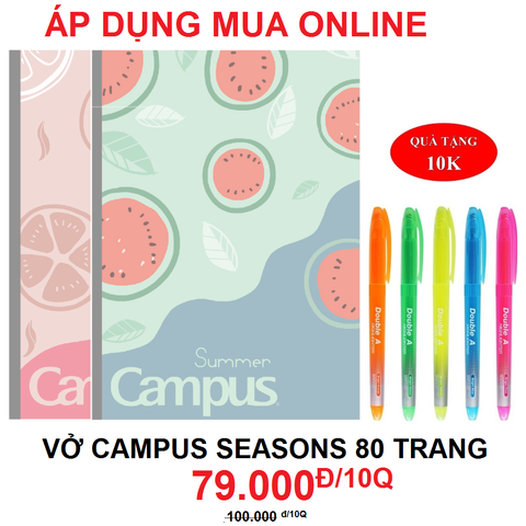 Lốc 10 Vở Campus Four Seasons 2 80 trang (Dòng kẻ ngang) - Tặng 1 bút nhớ dòng Double A