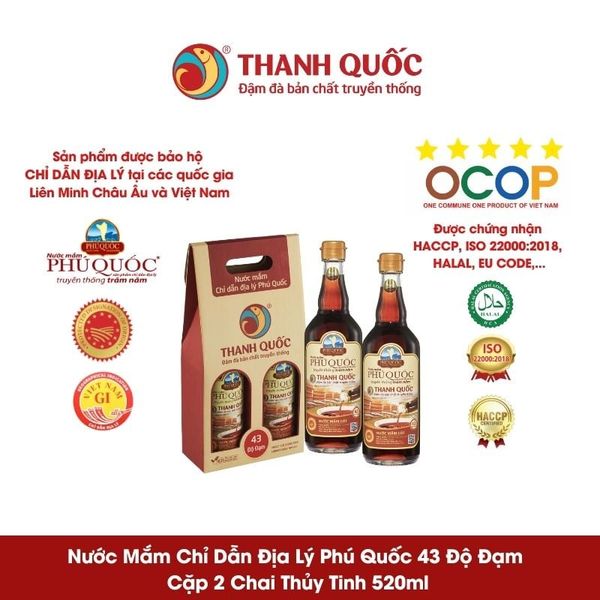 Nước Mắm Chỉ Dẫn Địa Lý Phú Quốc - Thanh Quốc 43N 520ml x 2 chai