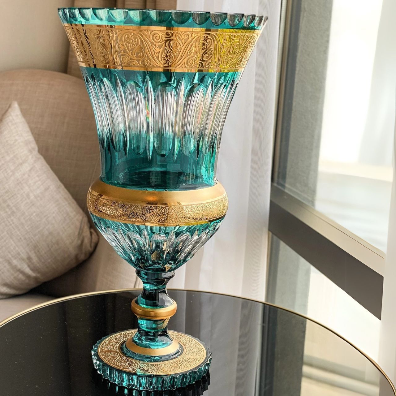 Lọ Cúp Bowle xanh ngọc tyrkys 40cm
