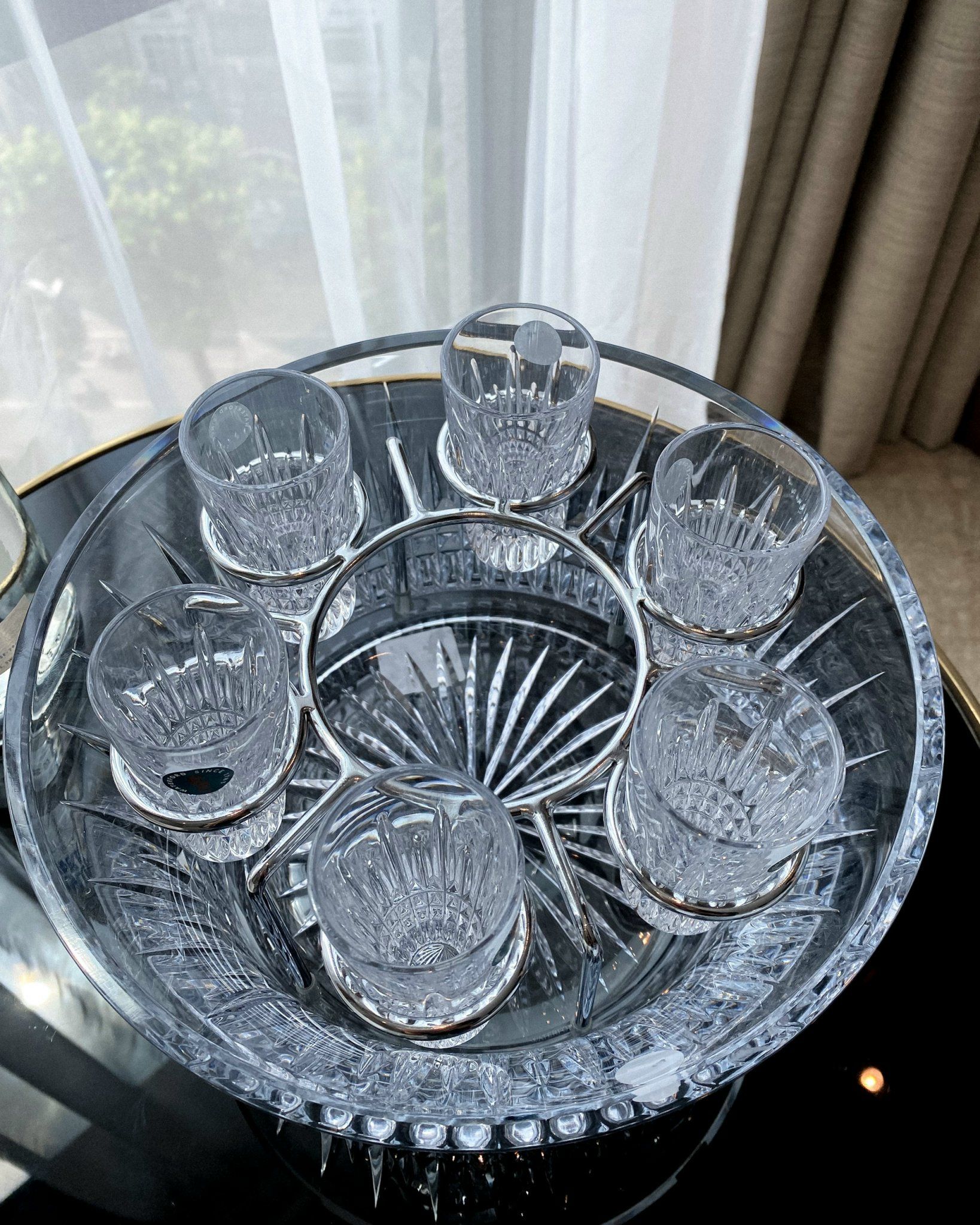 Bộ chén rượu vodka pha lê Waterford (kèm khung inox)