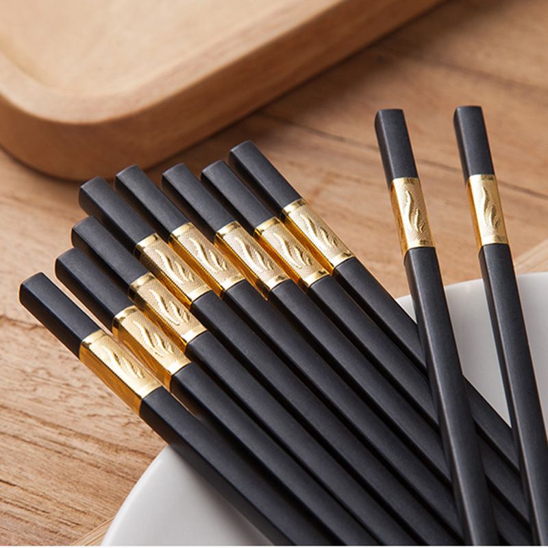 Bộ 10 ĐÔI ĐŨA Hợp Kim Mạ Vàng Cao Cấp Phong Cách Hàn Quốc Dài 27cm Vân Chống Trượt Tiện Dụng Khi Gắp Đồ Ăn