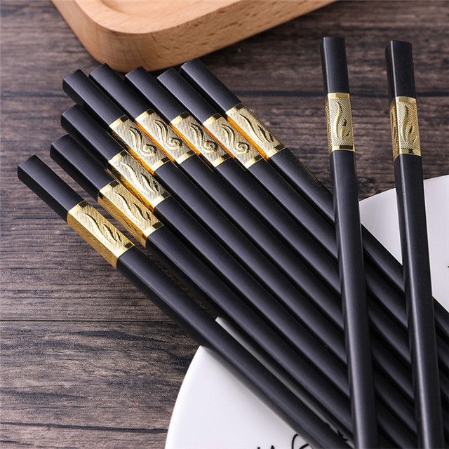 Bộ 10 ĐÔI ĐŨA Hợp Kim Mạ Vàng Cao Cấp Phong Cách Hàn Quốc Dài 27cm Vân Chống Trượt Tiện Dụng Khi Gắp Đồ Ăn