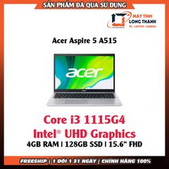 Laptop Acer Aspire 5 A515 (i3 1115G4/4GB RAM/128GB SSD/ 15.6 inchFHD/Win10/Vỏ Nhôm/Bạc) Cũ CBH4/2024