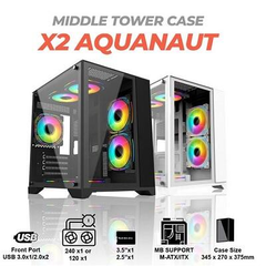 Thùng máy Case Aquanaut Pro Gaming M-ATX X2 Galaxy | Mid Tower, ATX (Đen - Trắng)