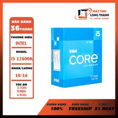 CPU Intel Core i5 12600K BOX (3.7GHz turbo up to 4.9Ghz, 10 nhân 16 luồng, 20MB Cache, 125W)
