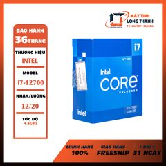 CPU Intel Core i7-12700 (Up To 4.80GHz, 12 Nhân 20 Luồng, 25M Cache, Alder Lake, Socket Intel LGA 1700) BOX NEW