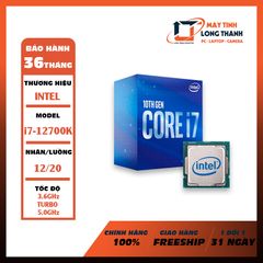 CPU Intel Core i7 12700K (3.6GHz Turbo 5.0GHz / 12 Nhân 20 Luồng / 25MB / LGA 1700) BOX Chính hãng