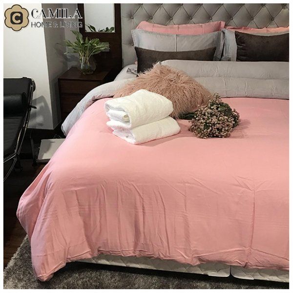 Bộ drap giường SOLID GREY + PINK - CAMILA