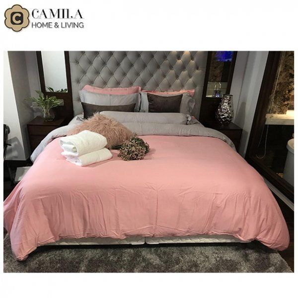 Bộ drap giường SOLID GREY + PINK - CAMILA