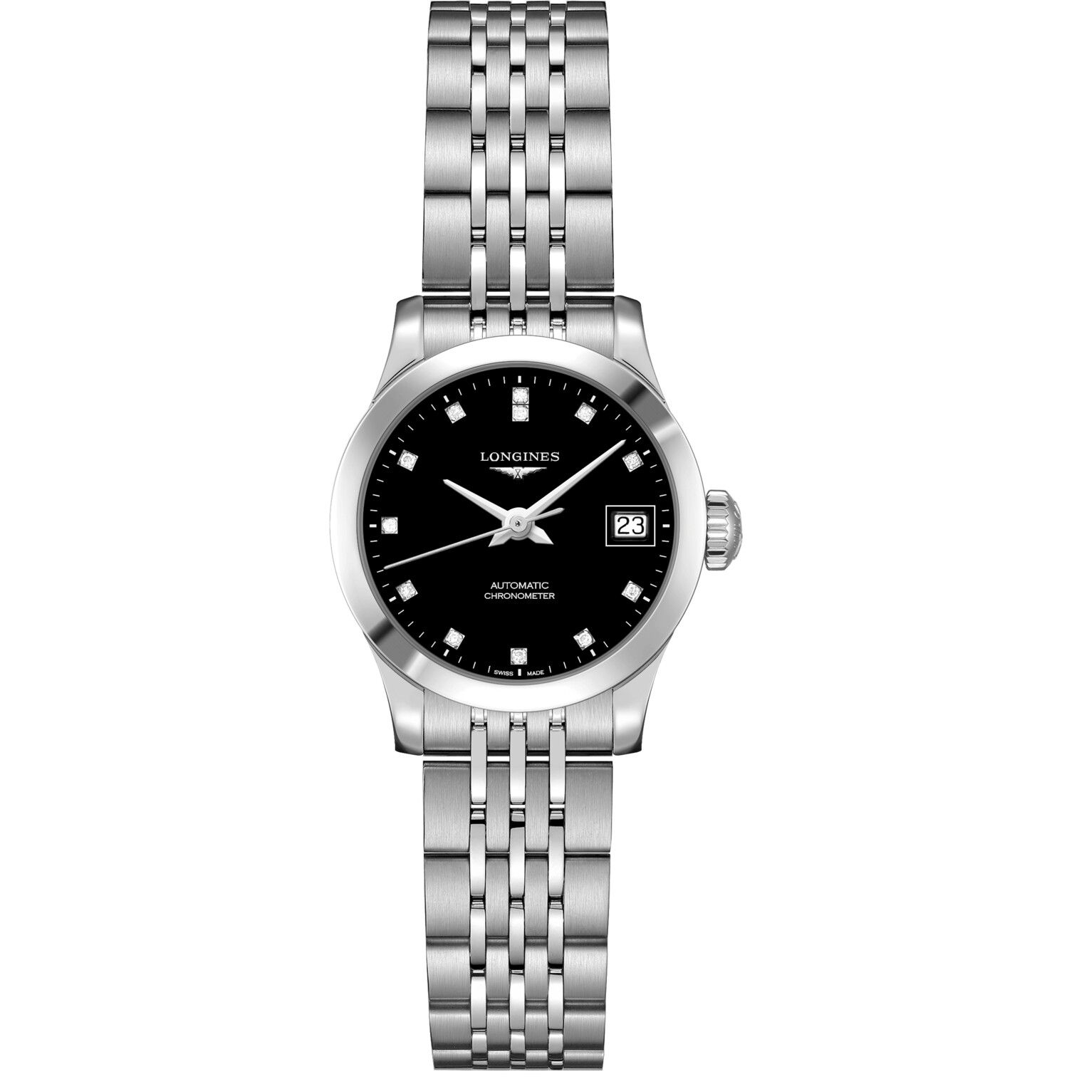 Longine Record L2.320.4.57.6 Diamonds Watch 26mm